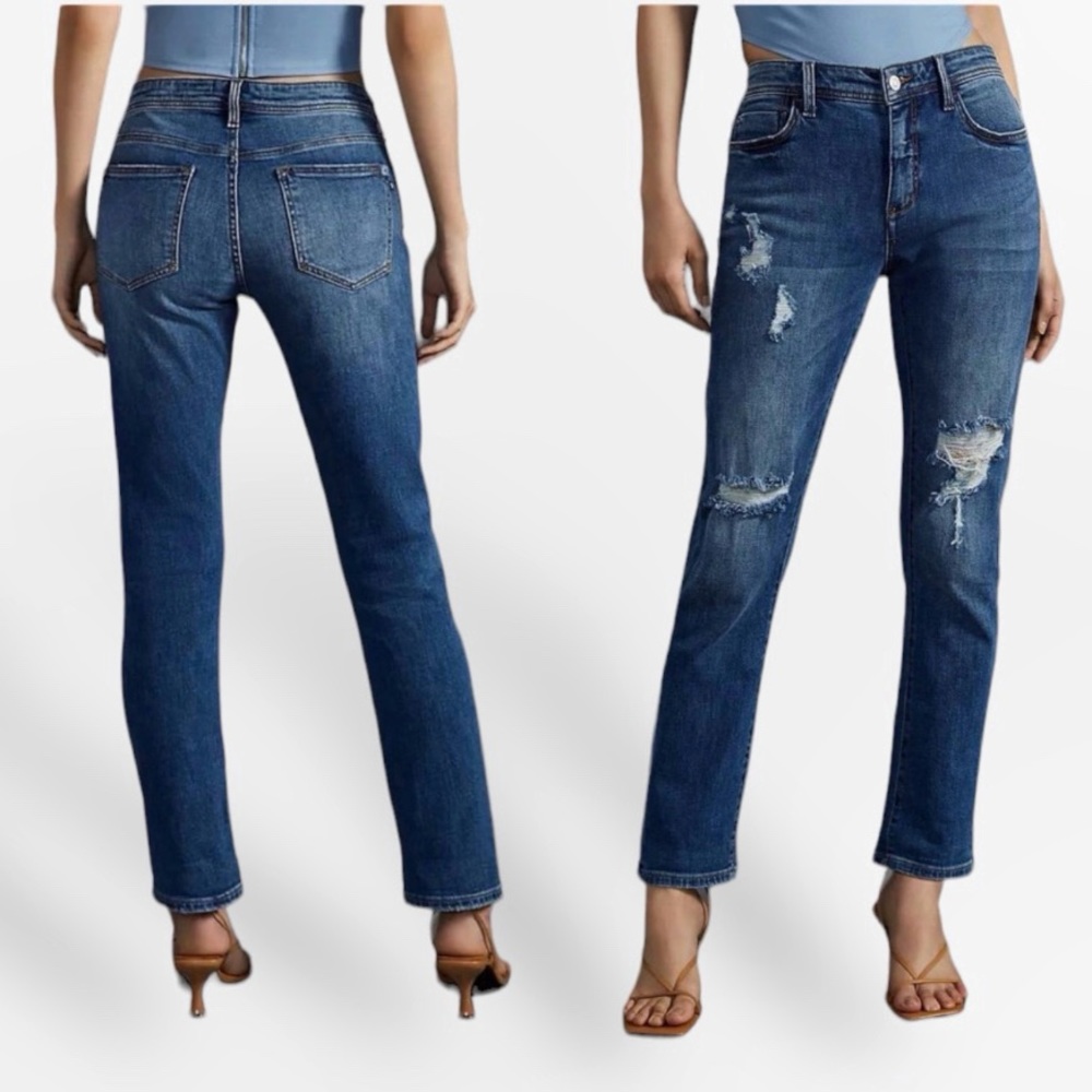 ANTHROPOLOGIE PILCRO BOYFRIEND SLIM CROP DISTRESSED FRAYED CROPPED JEANS…